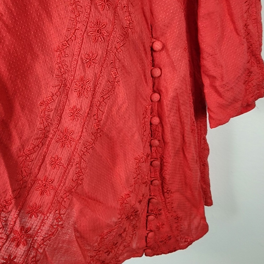 Free People Sea Breeze 100% Viscose Red Side Button Tunic Top Women's Size XS - Picture 7 of 11